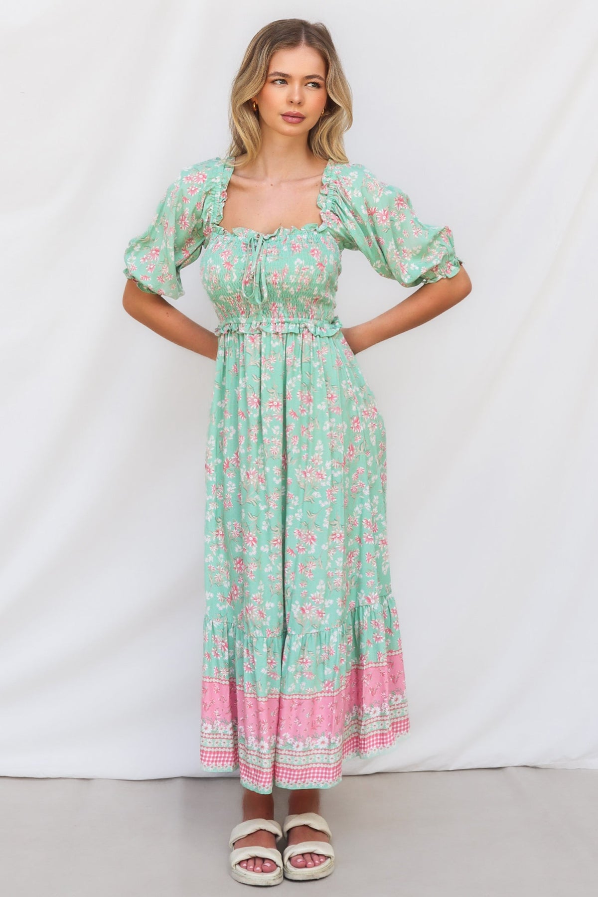 Marnie Midi Dress - Mint Floral