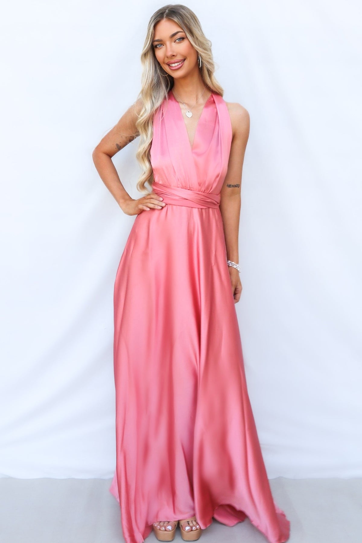 Pandora Multiway Gown - Rose Pink Satin