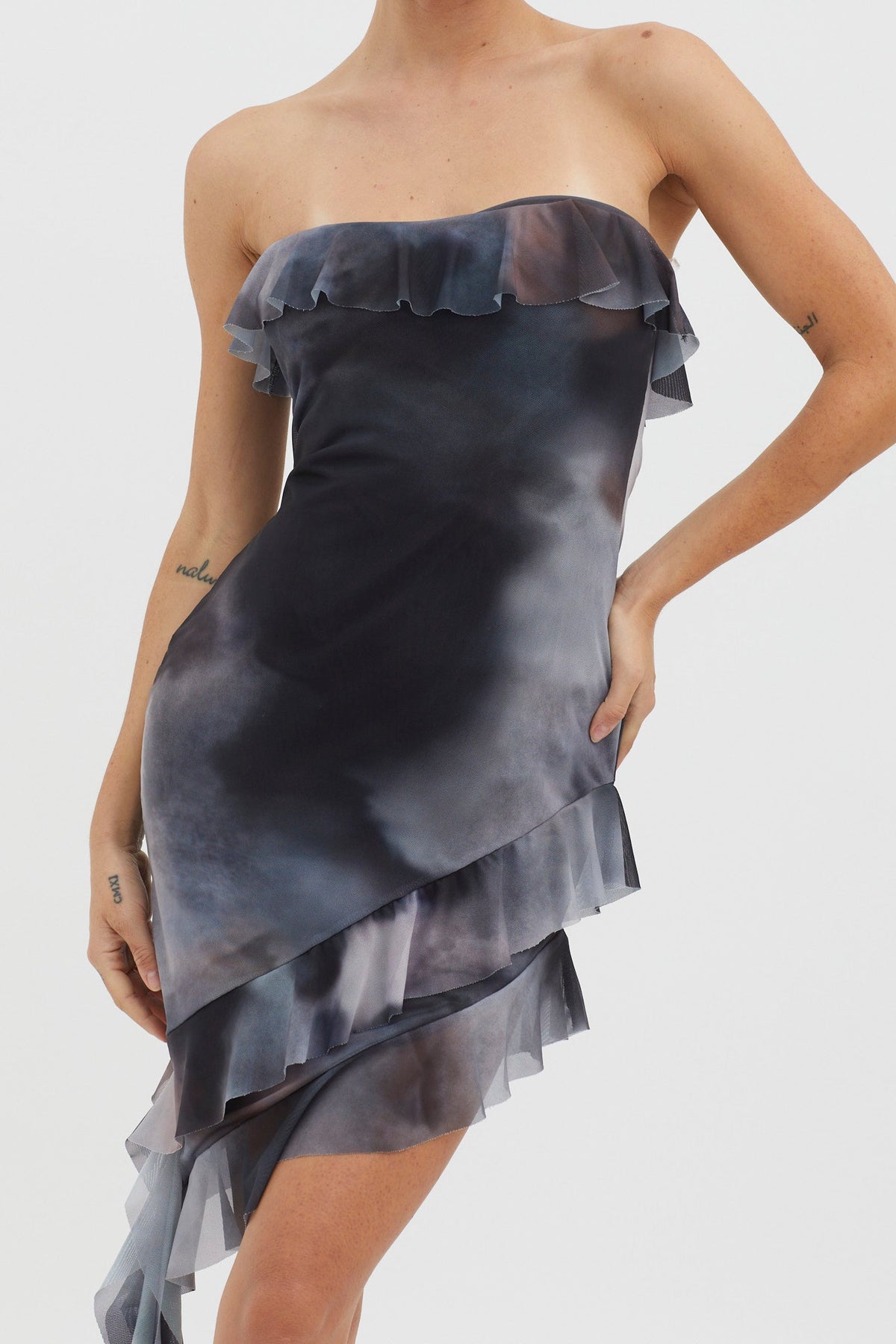 Won't Let Go Ruffle Trim Mini Dress Charcoal