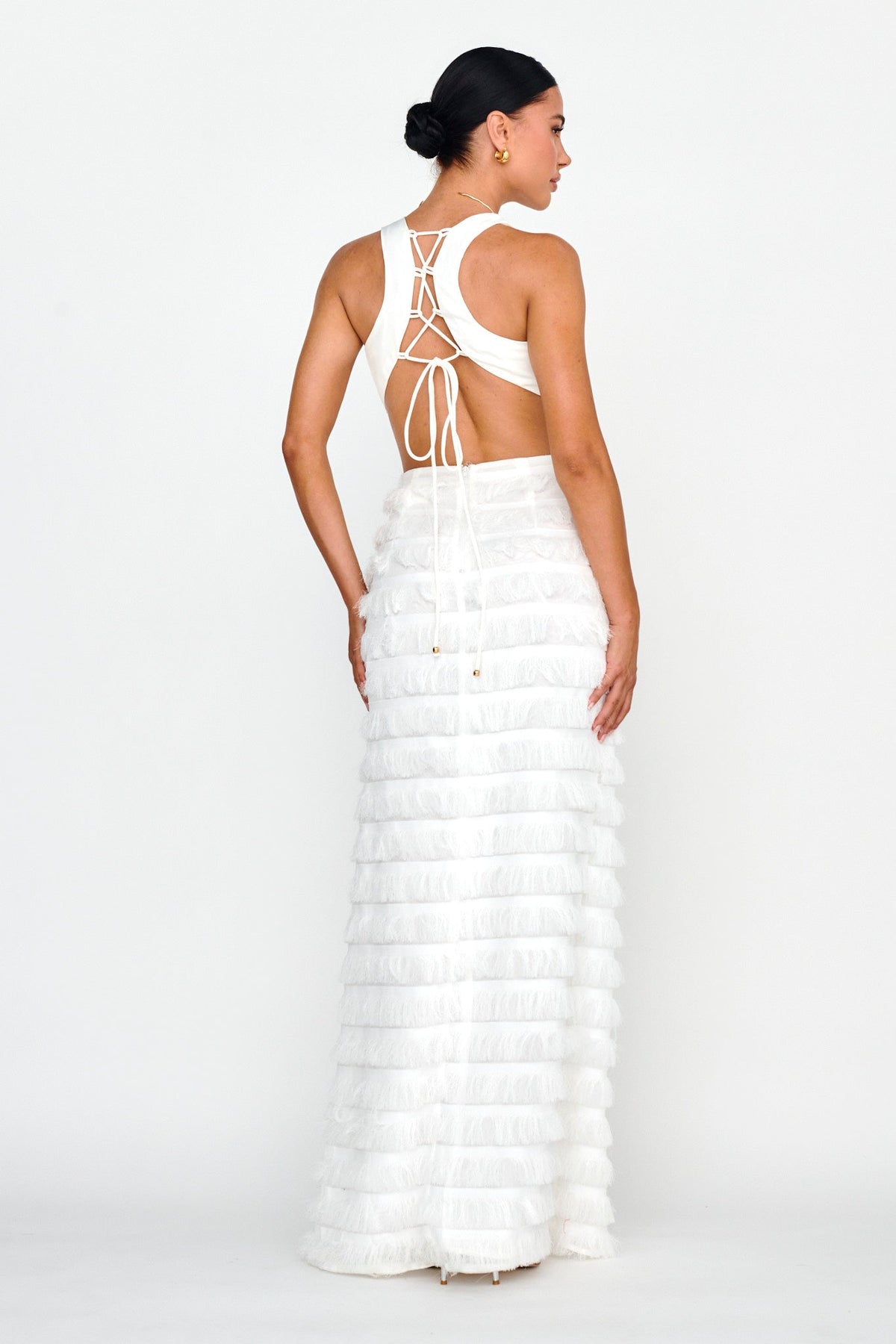 Bold Move Fringe Trim Maxi Dress Ivory