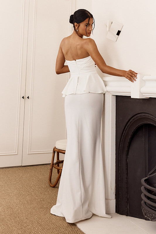 Evergrace Strapless Peplum Maxi Dress Ivory