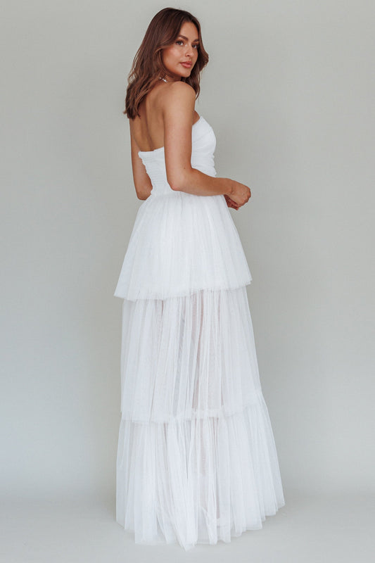 Haeven Tiered Strapless Maxi Dress White