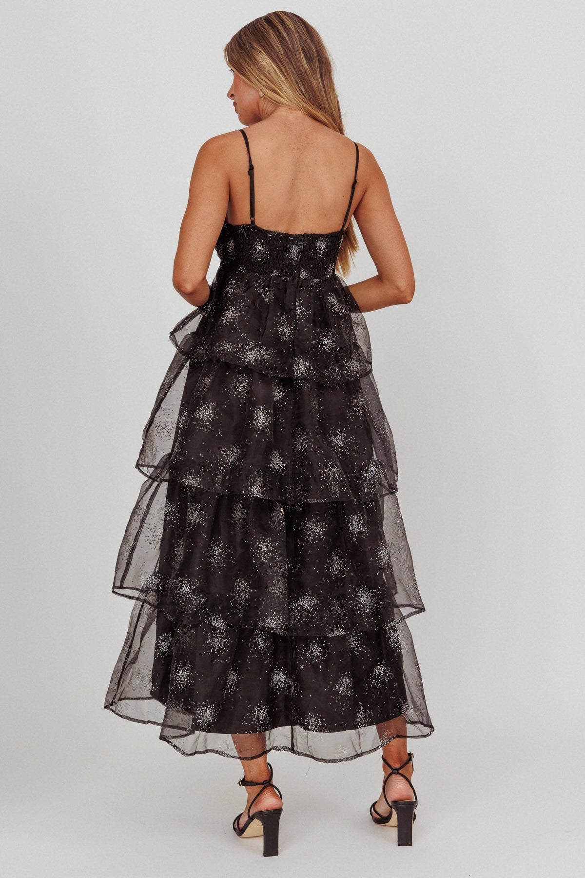 Morina Tiered Maxi Dress Glitter Black