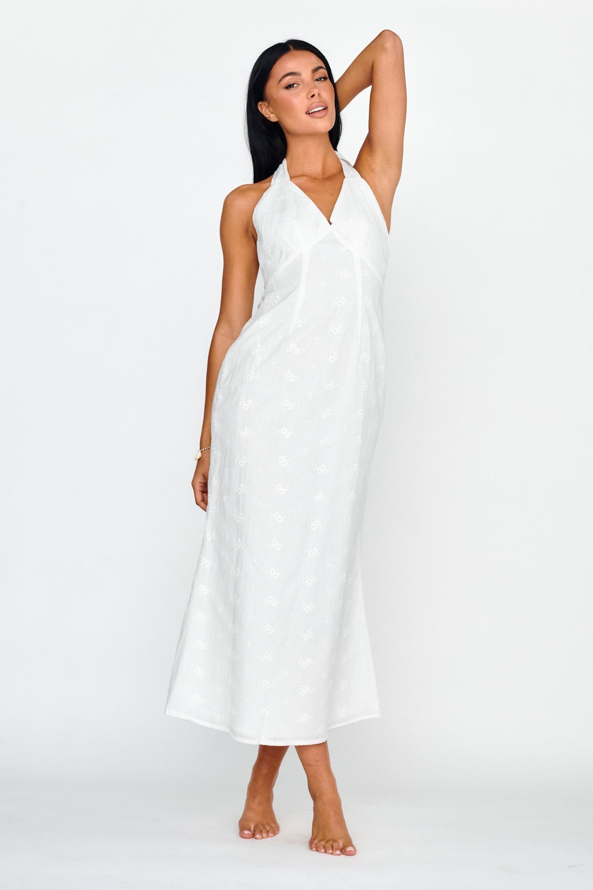 Lavara Halterneck Midi Dress White