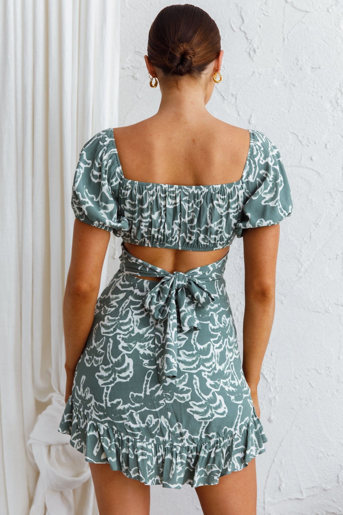 Palm Beach Puff Sleeve Dress Printed Green