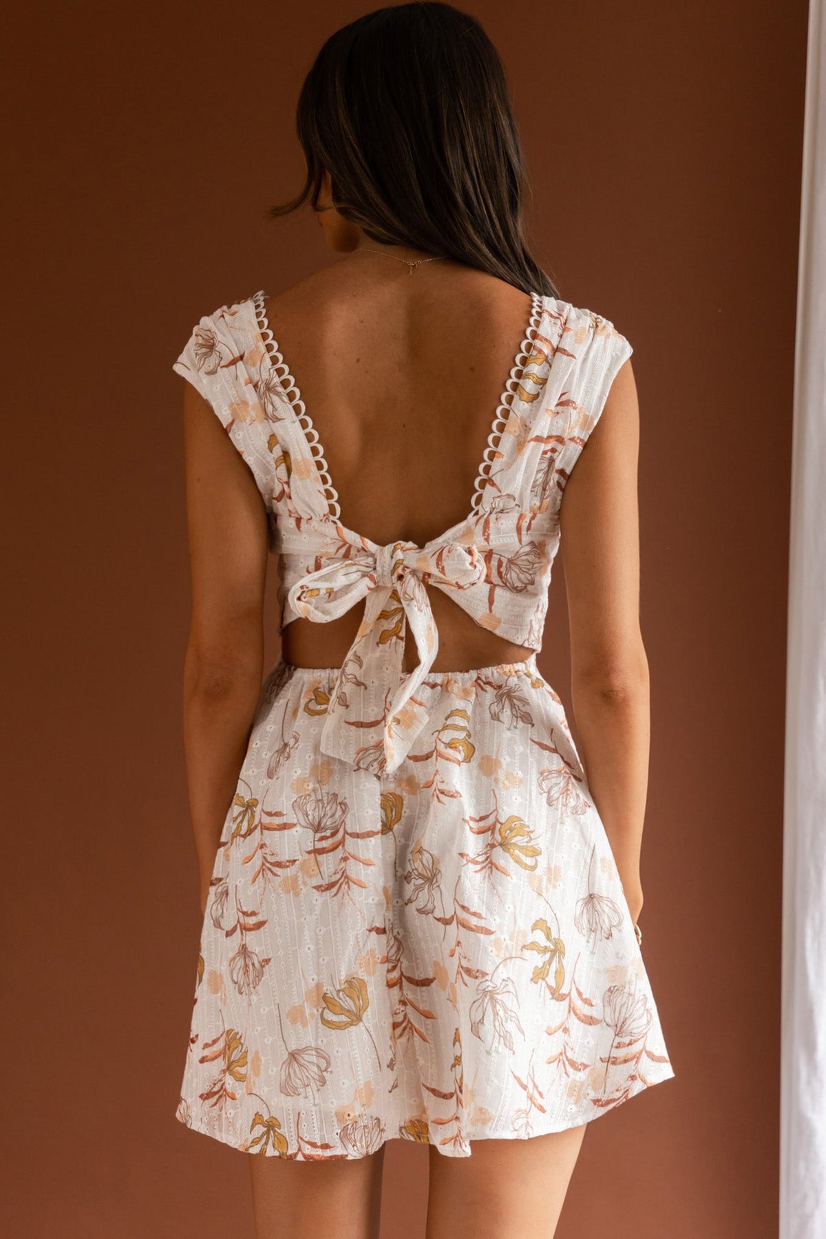 Braxton Tied Back Mini Dress Floral Orange