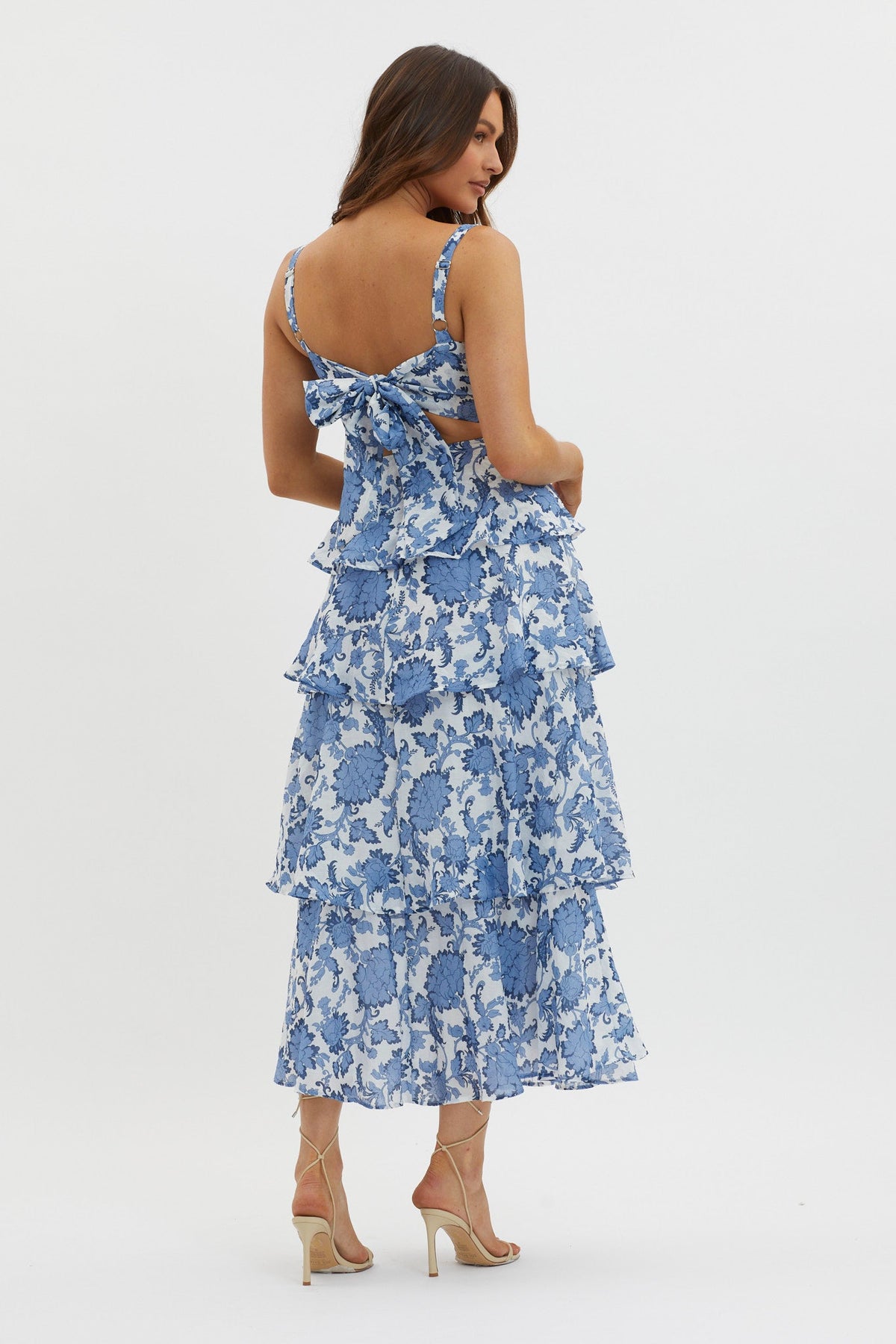 Provence Bloom Tiered Maxi Dress Floral Blue