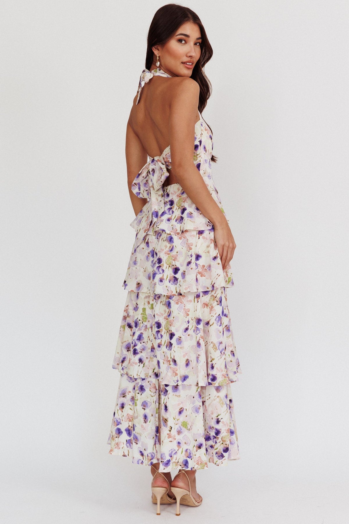 Provence Bloom Tiered Halterneck Dress Blue