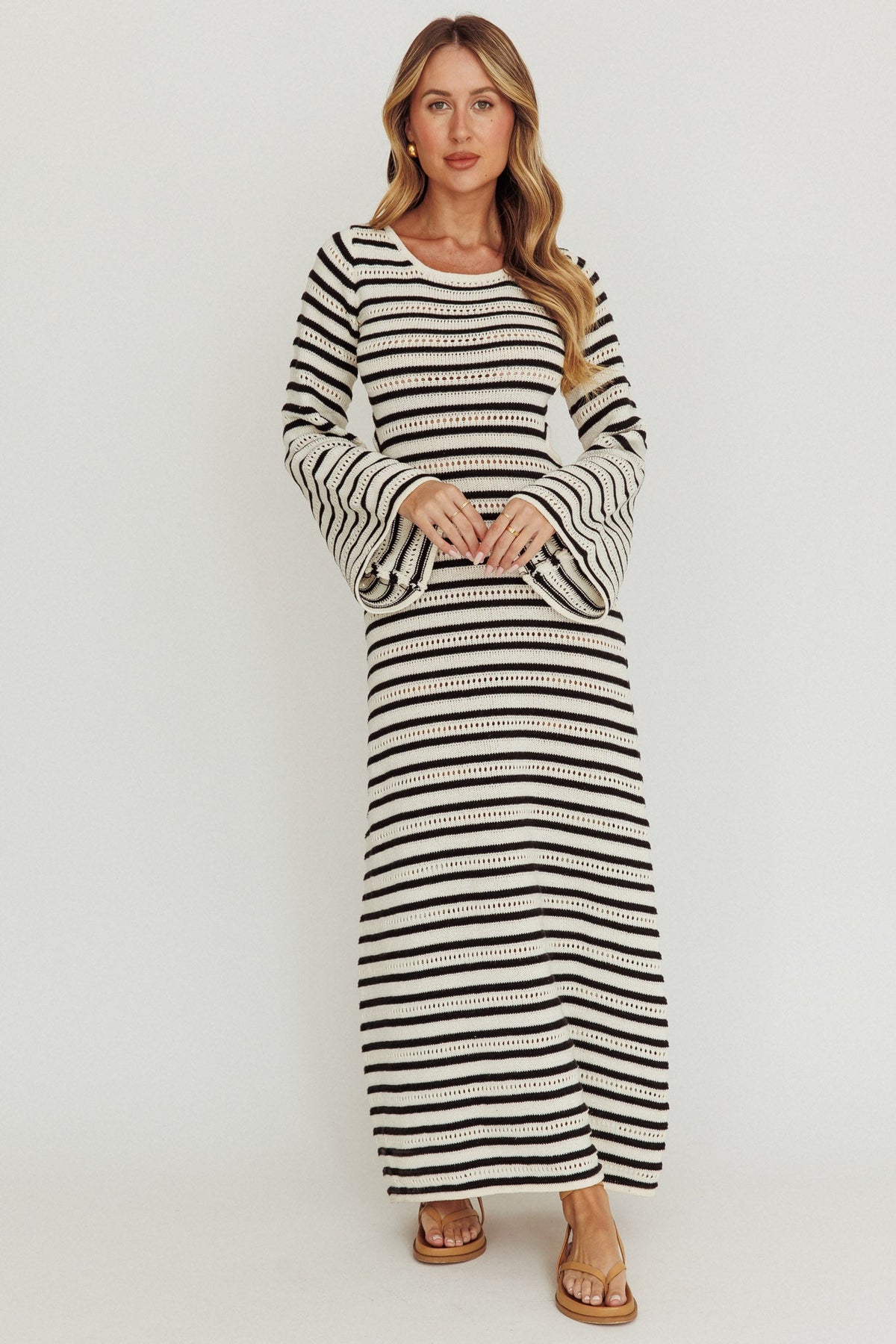 Meredith Long Sleeve Cut-Out Maxi Dress Cream Black