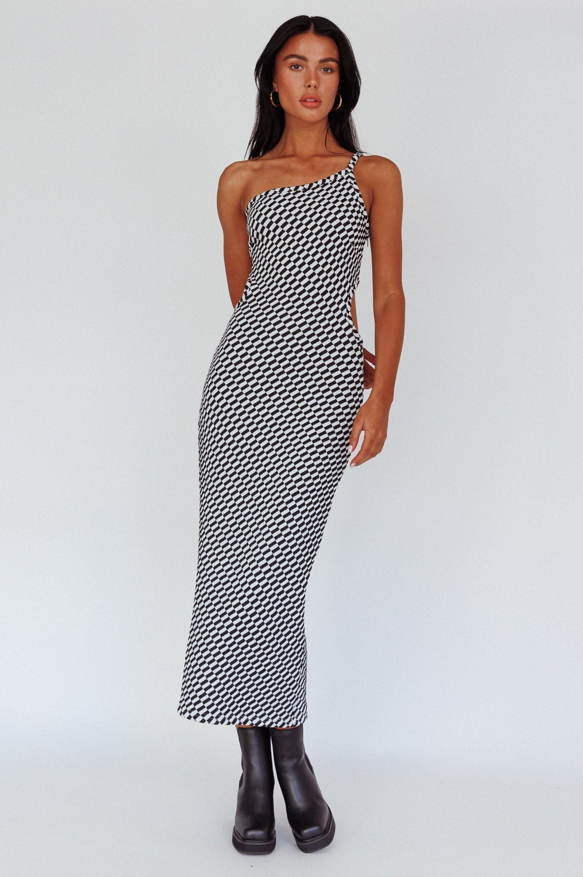 Cinzia One-Shoulder Cut-Out Midi Dress Black