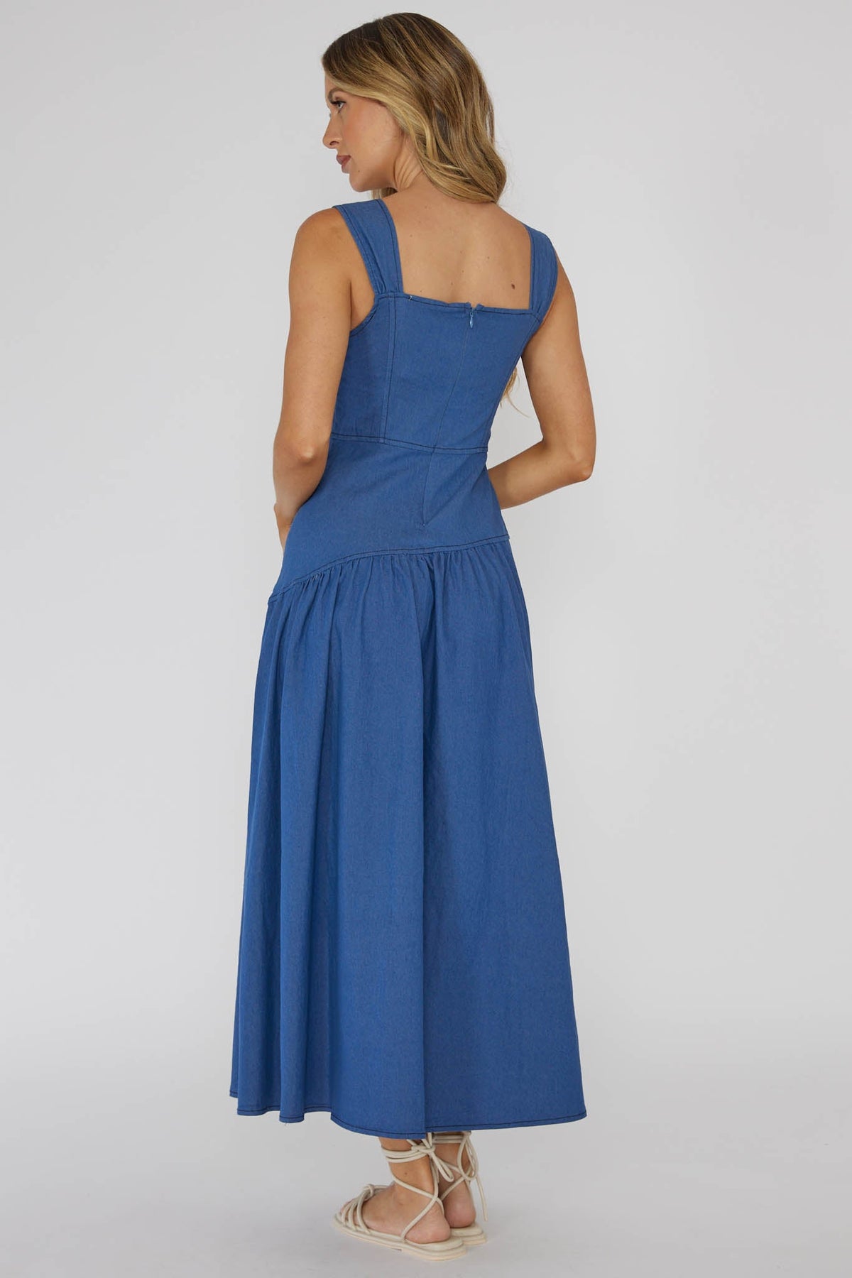Pansy Flounce Hem Maxi Dress Blue