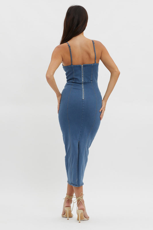 Lenni Denim Midi Dress Dark Blue