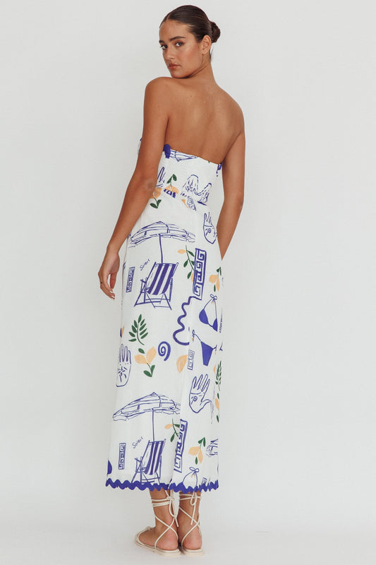 Cypress Graphic Strapless Maxi Dress White