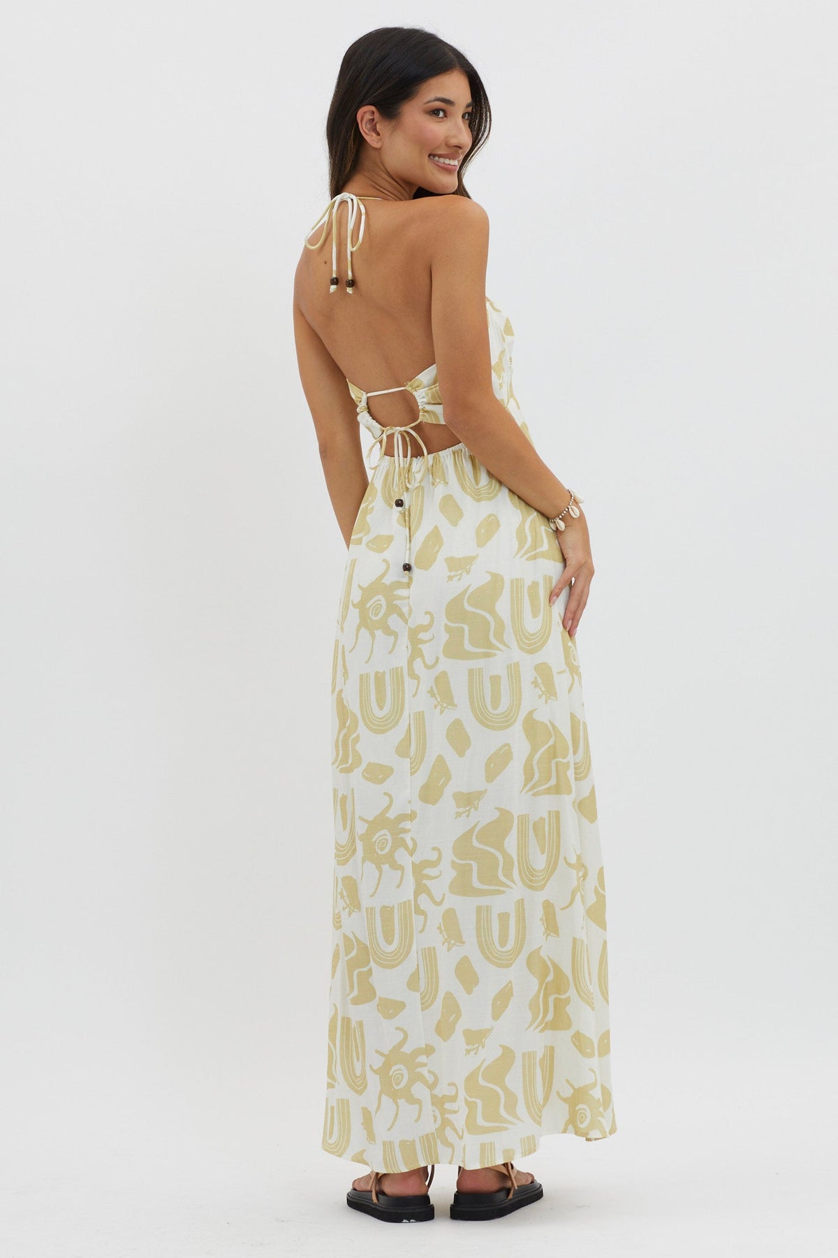 Moreton Halterneck Tied Back Dress Yellow