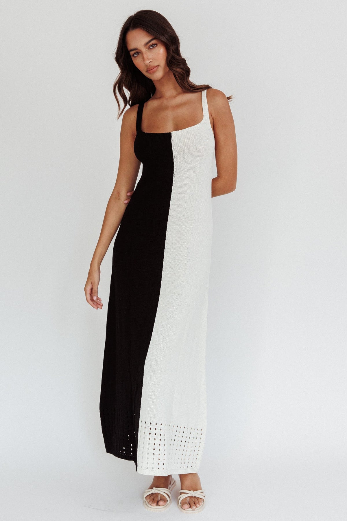 Sunday Fun Day Knit Maxi Dress Black Cream