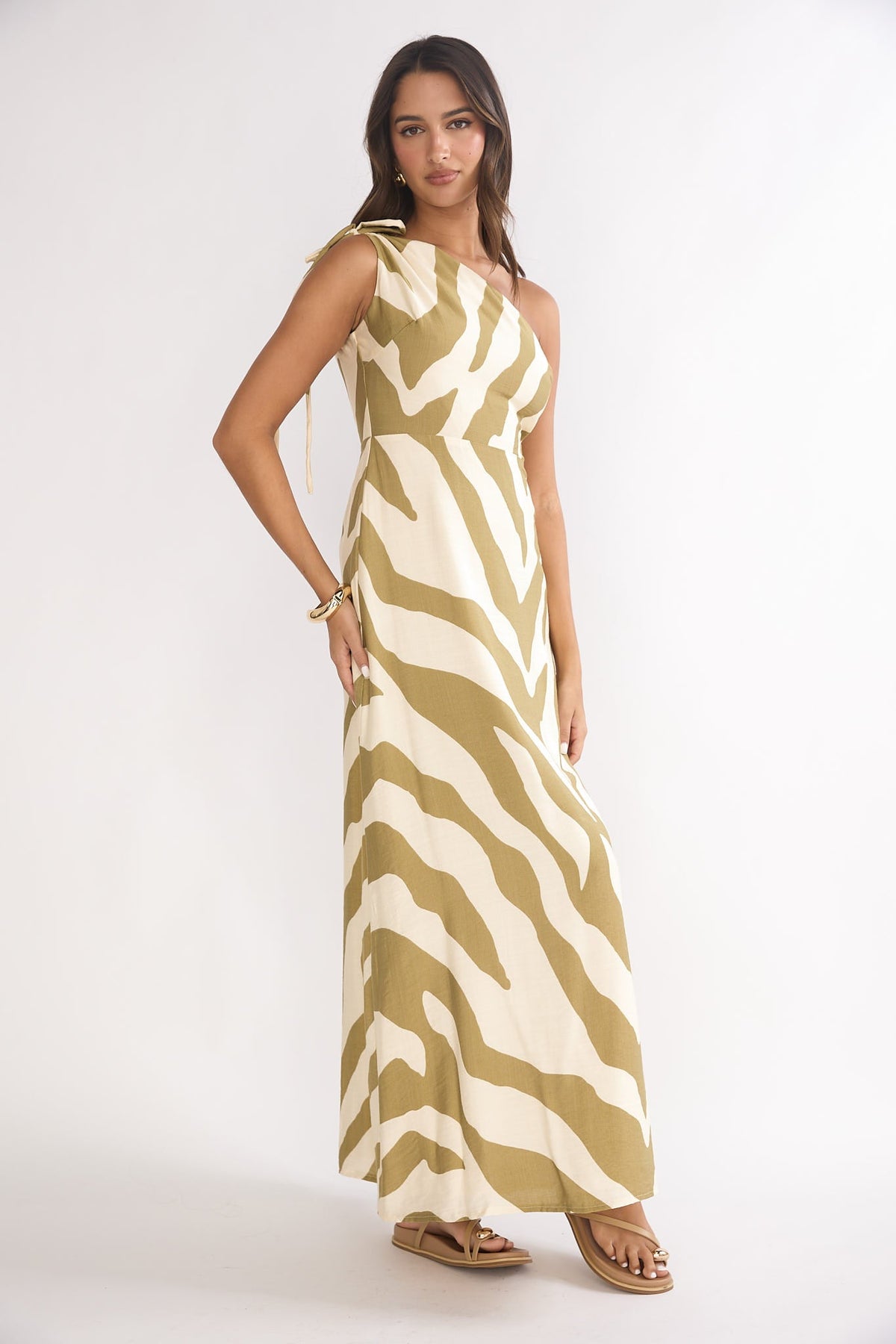 Tavina One-Shoulder Maxi Dress Zebra Khaki