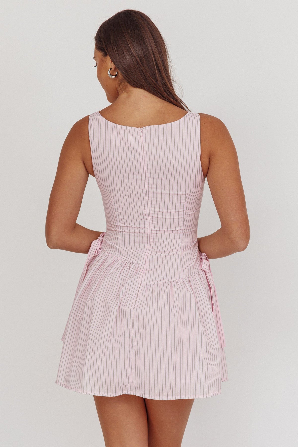 Teely Waist Bows Mini Dress Stripe Blush