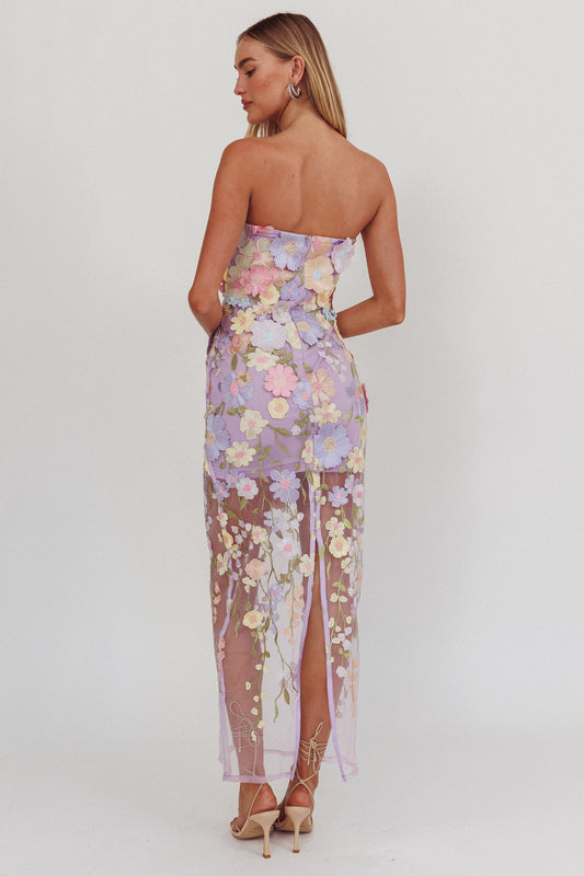 Euphoria Dream Embellished Mesh Maxi Dress Lilac