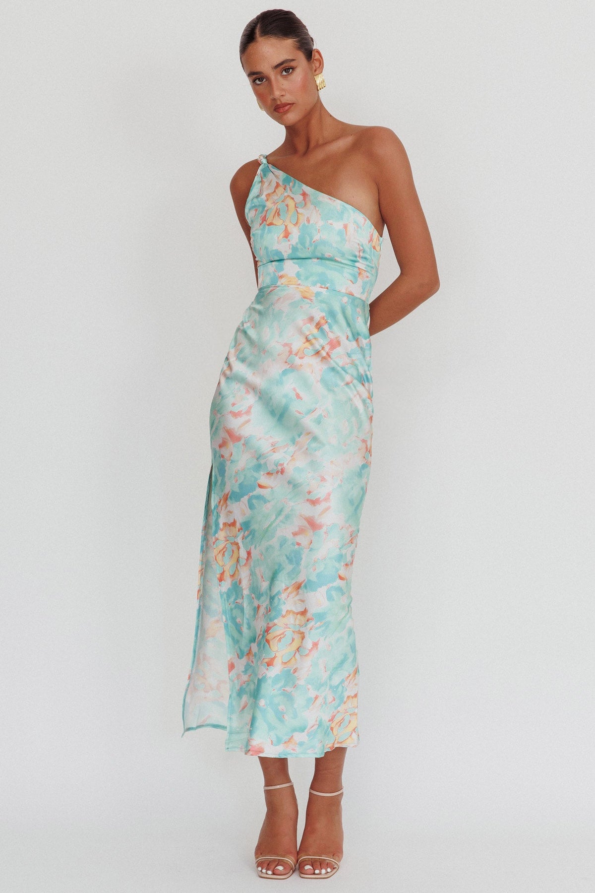 Portland One-Shoulder Maxi Dress Floral Mint