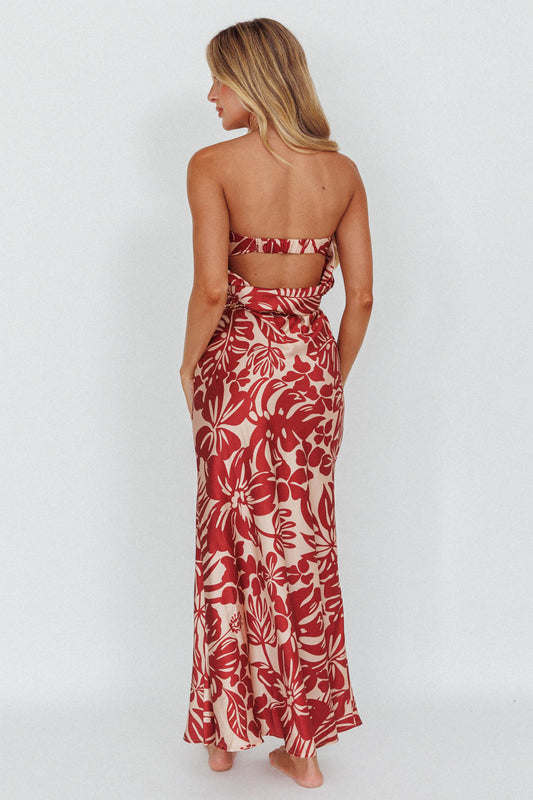 Kona Cowl Back Midi Dress Floral Flame