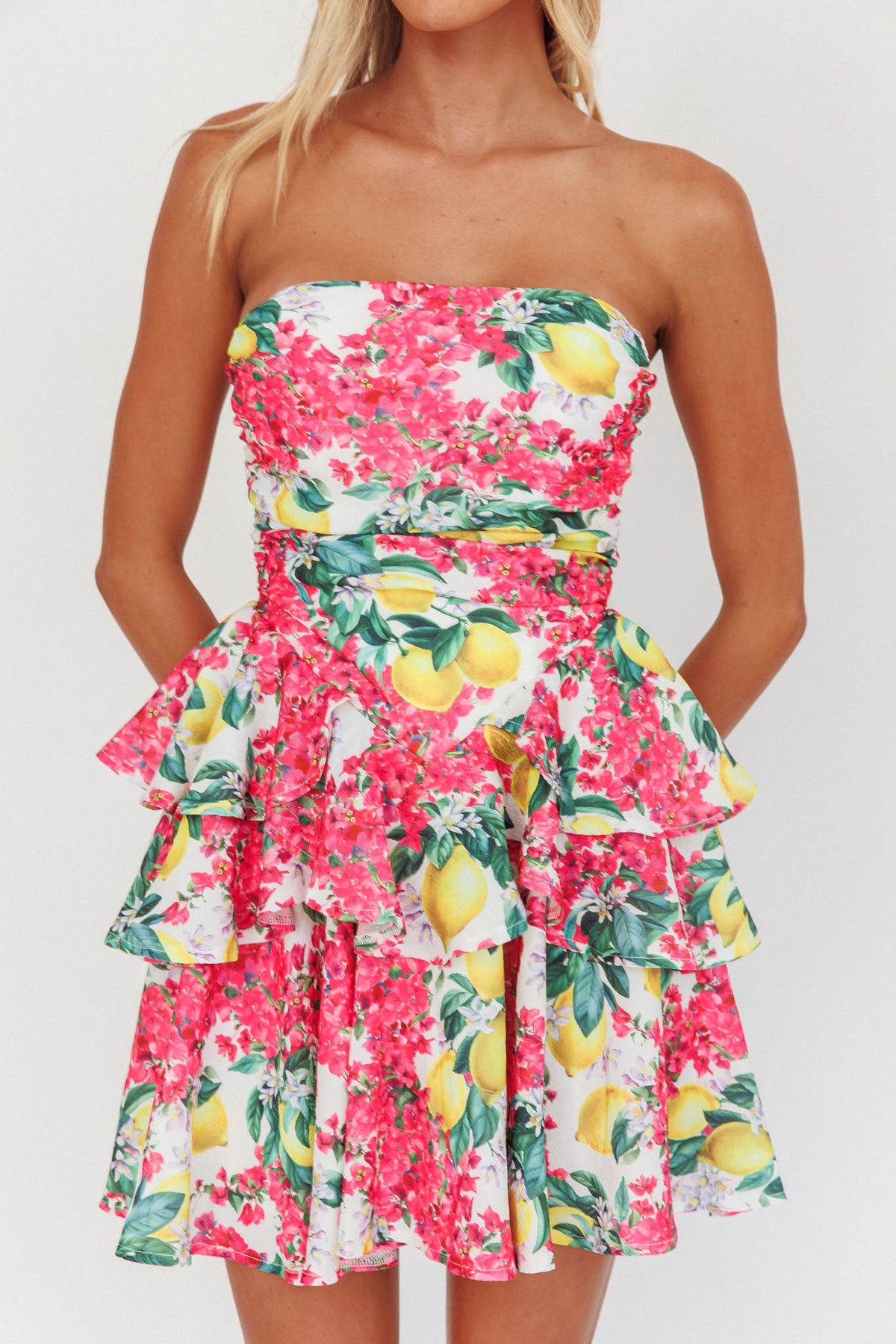 Like Me Tied Back Layered Mini Dress Citrus Pink