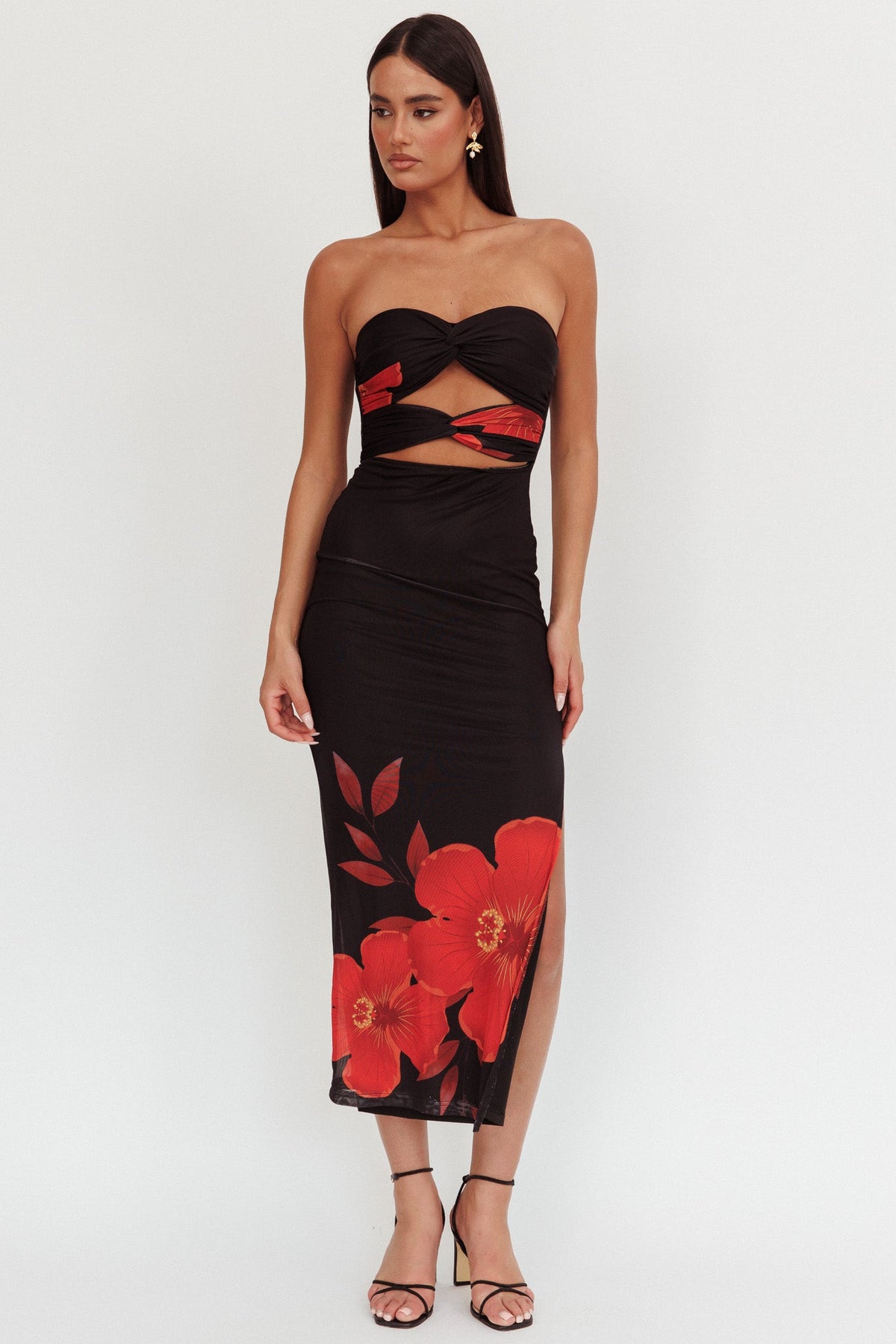 Silah Twist Bodice Maxi Dress Hibiscus Black