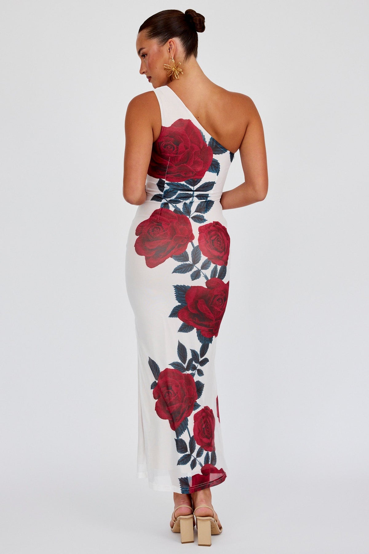 Desiree One Shoulder Mesh Maxi Dress Rose