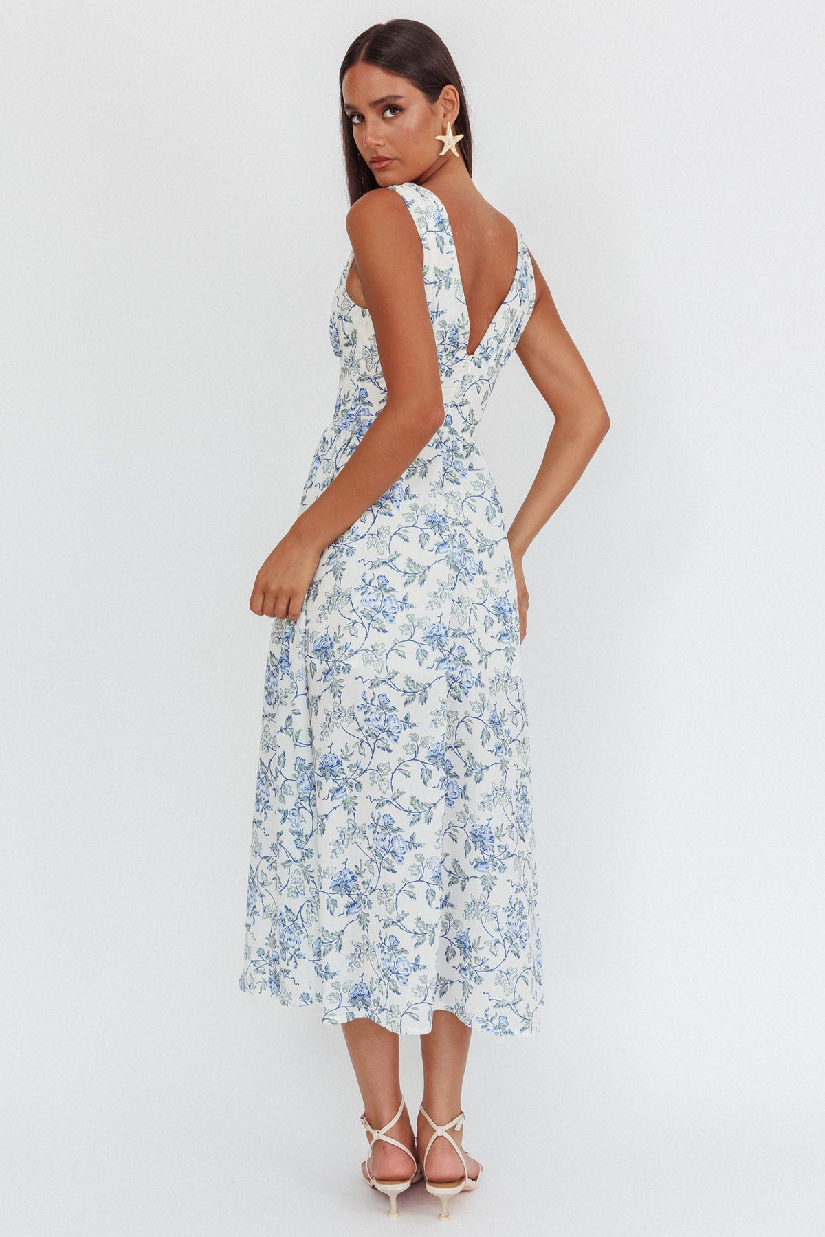 Spring Dawn Basque Waist Maxi Dress Floral Blue