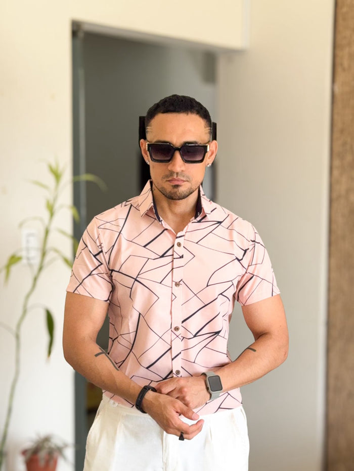 Camisa C-TU jaspeada rosada lineas azul