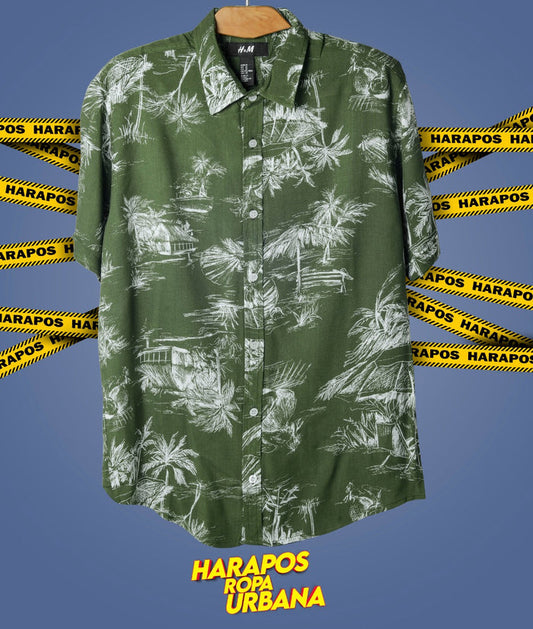 Camisa H&M verde con jaspeado blanco