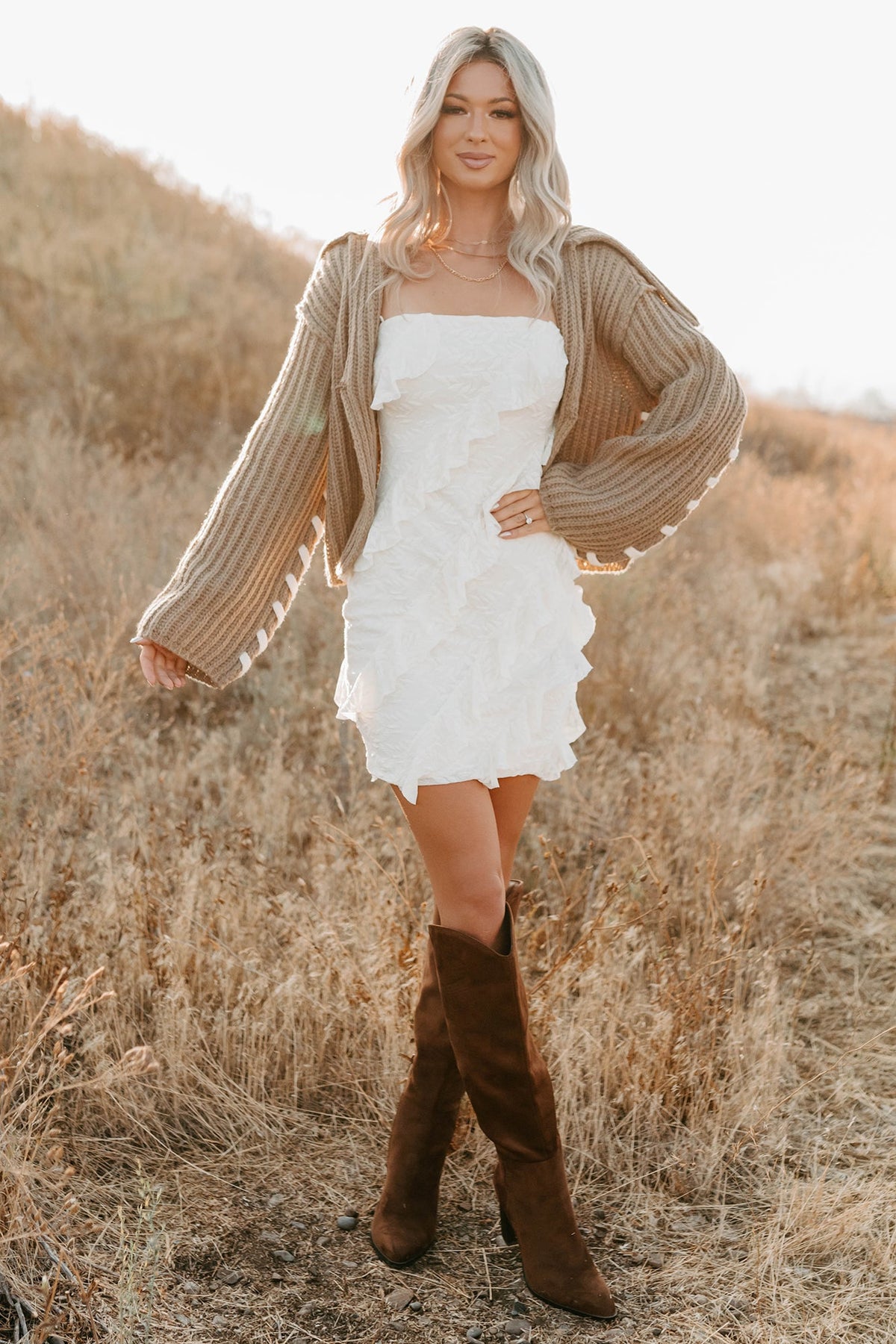 Fading Embers Stitch Sleeve Cardigan (Sand)