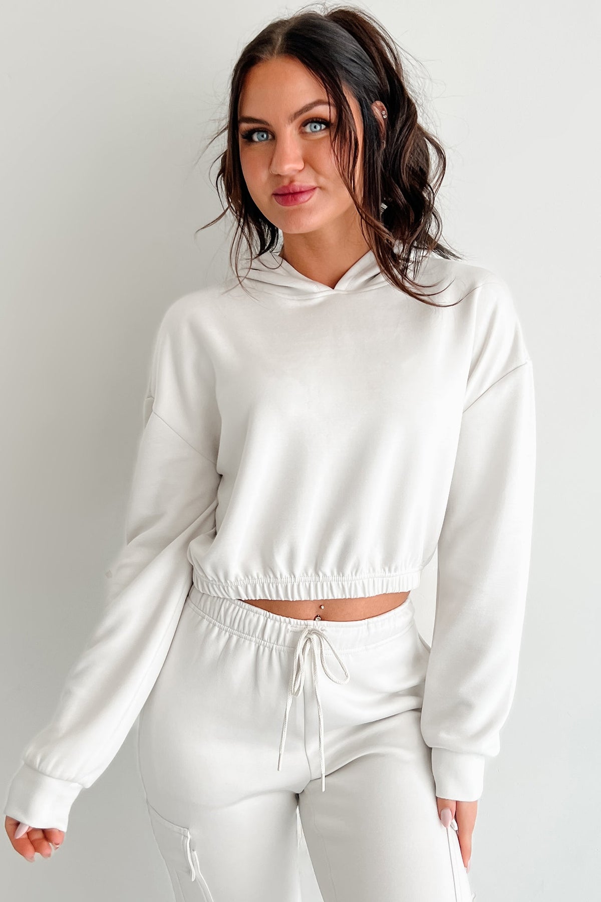 Living In Peace Cropped Hoodie (Chalk)