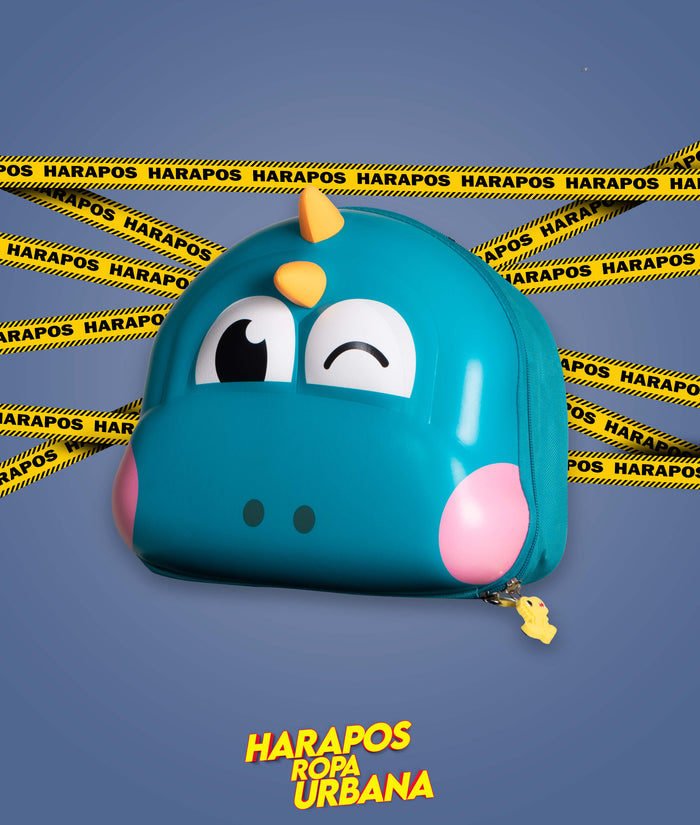 Mochila de kinder cara dino azul