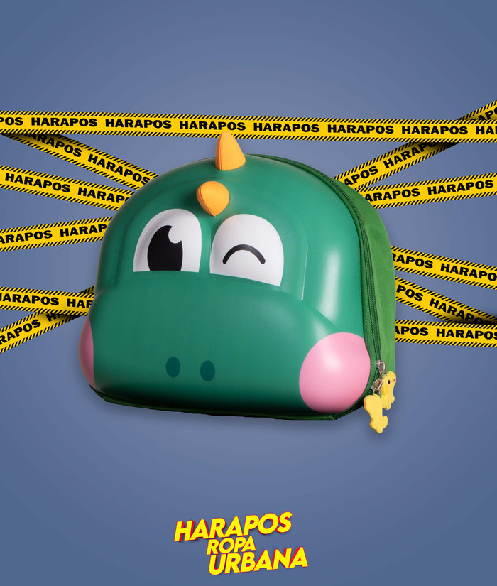 Mochila de kinder cara dino verde