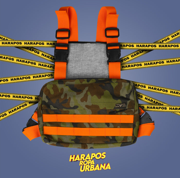 Pechera triple seven camuflada verde con naranja