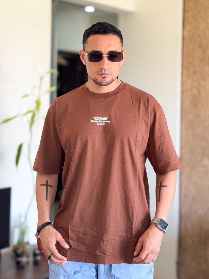 Polera oversize cream cafe