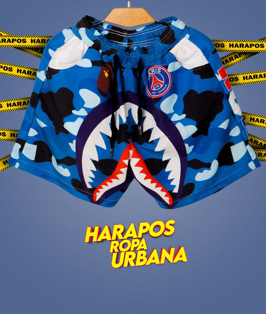 Short bape camuflado azul psg