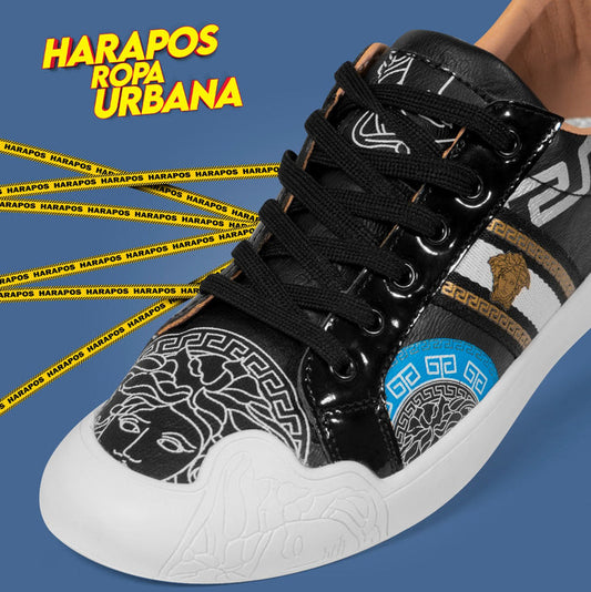 Zapatilla versace premium blanco con detalles dorados