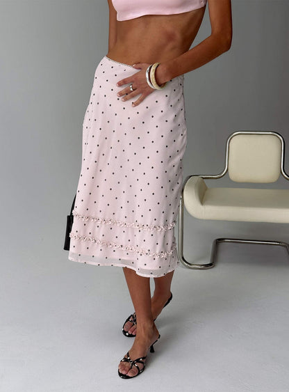 Clarabella Frill Midi Skirt Pink Polka Dot