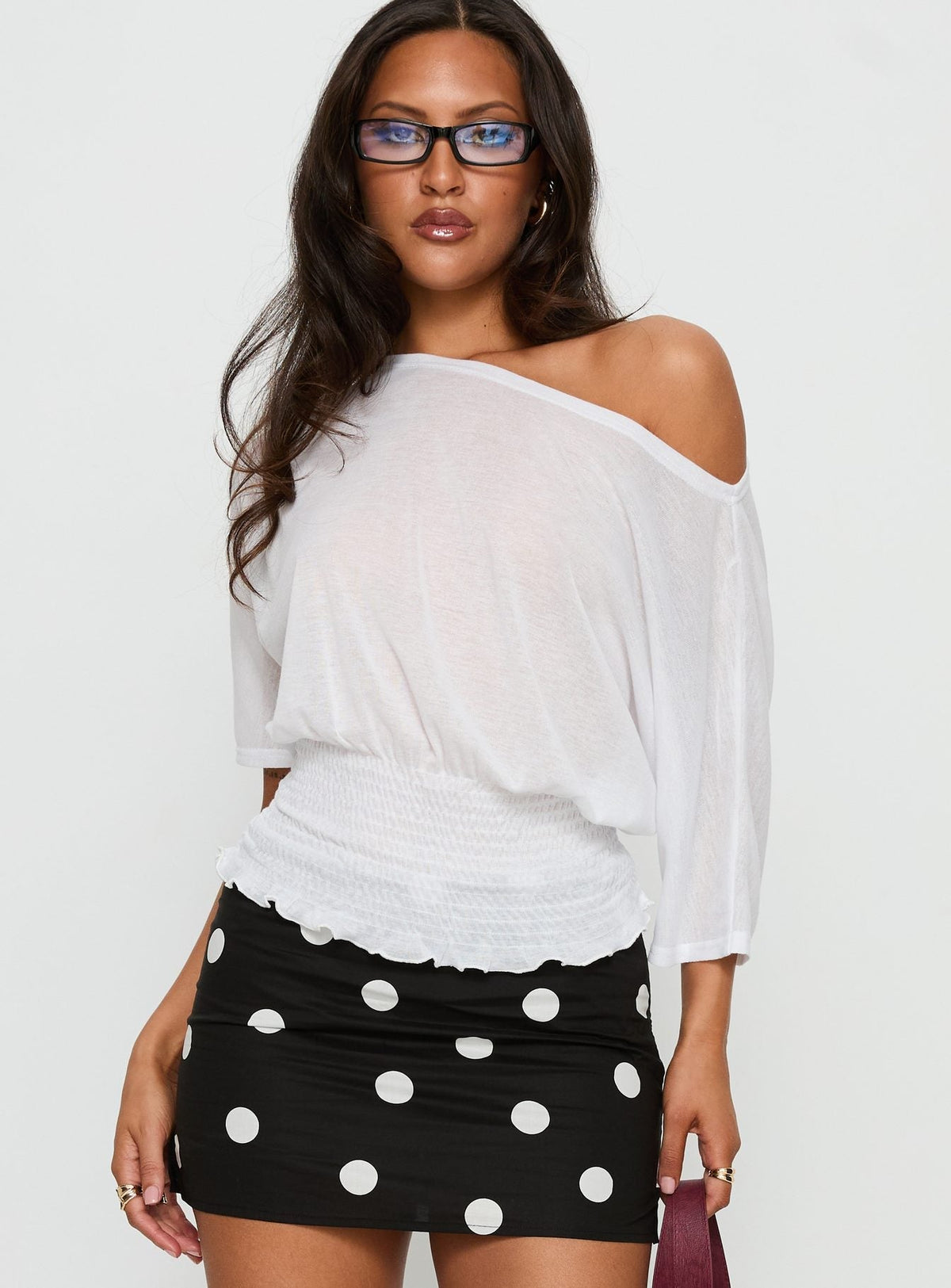 Dayten Off Shoulder Sheer Top White