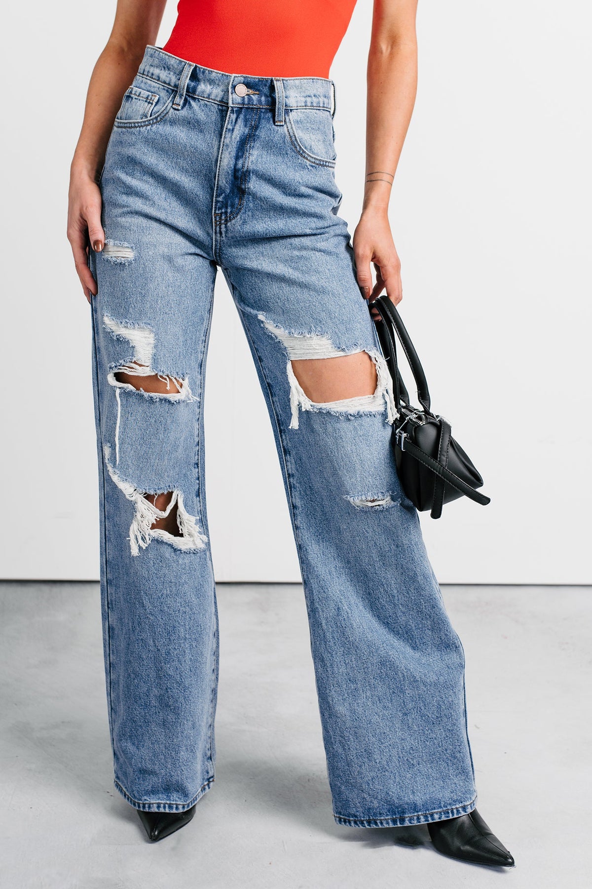 Mylo High Rise Distressed Vibrant Wide Leg Jean (Medium)