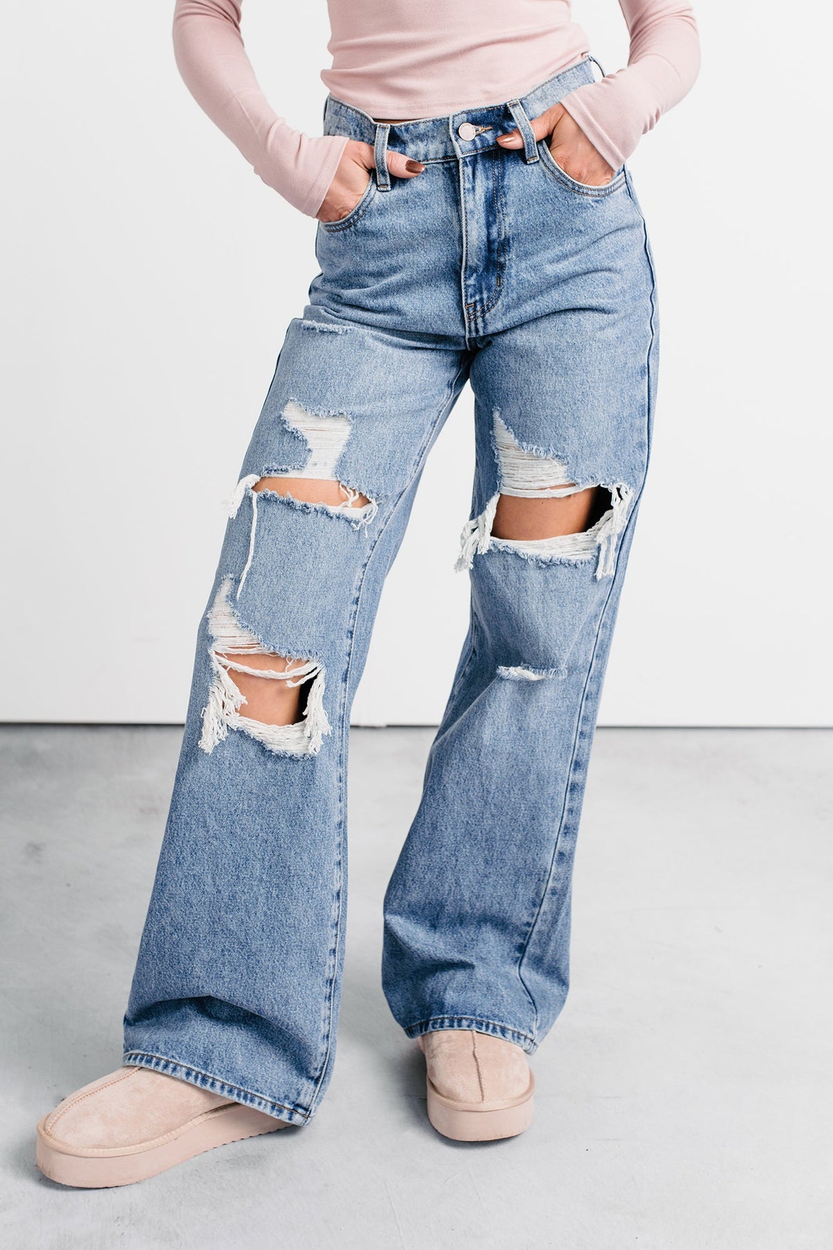 Mylo High Rise Distressed Vibrant Wide Leg Jean (Medium)