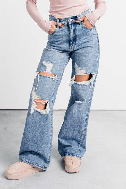Mylo High Rise Distressed Vibrant Wide Leg Jean (Medium)