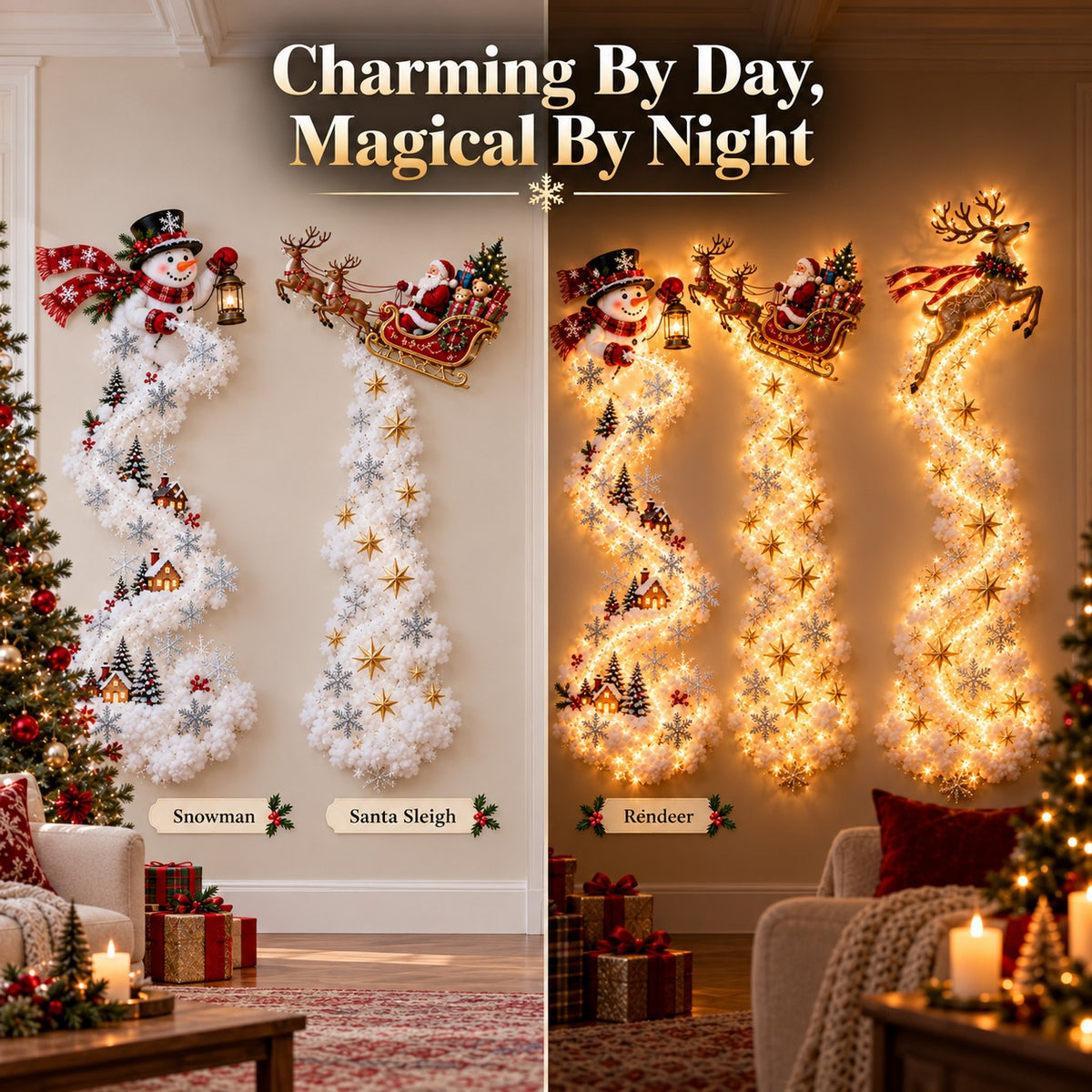 🎄 Christmas Magic Trail Wall Light – Glowing Santa & Holiday Scene Wall Decoration
