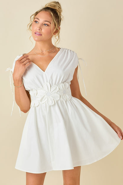 Rosalie Floral Appliqué Tie-Shoulder Dress