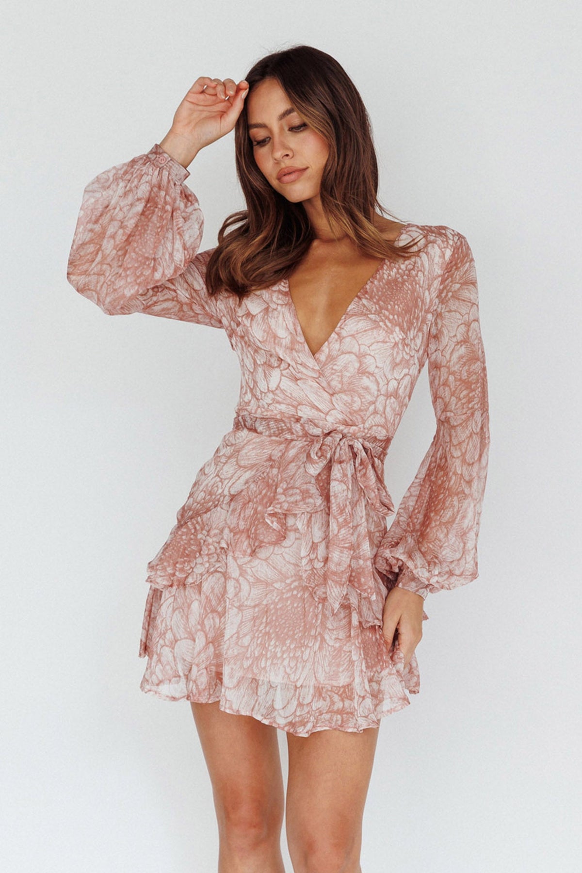 Kerry Layered Balloon Sleeve Dress Nude