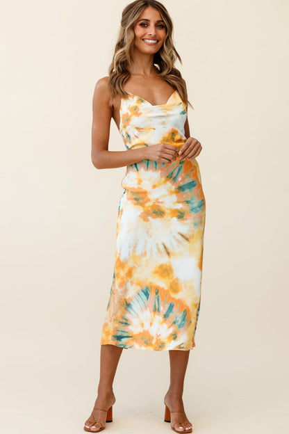 Show Me Love Cowl Neck Midi Dress Tie-Dye Orange Multi
