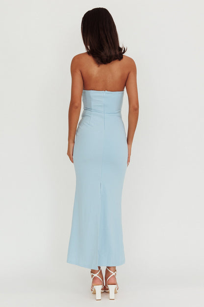 Well Versed Strapless Pleat Bust Maxi Dress Blue