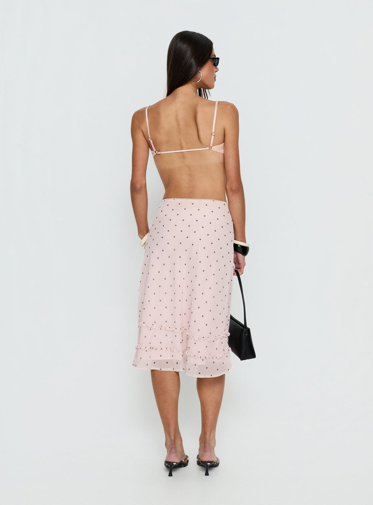 Clarabella Frill Midi Skirt Pink Polka Dot