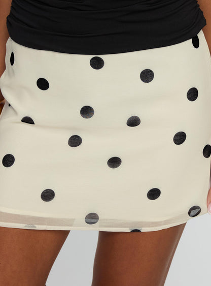 Adelaida Ruffle Mini Skirt Cream Polka Dot
